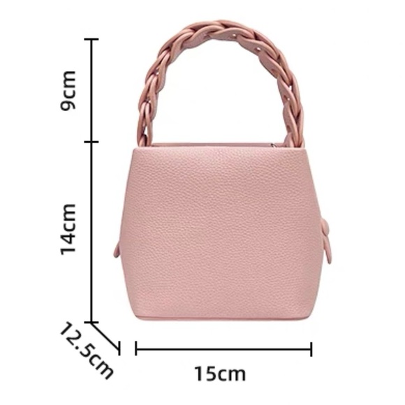 Elegant Braided Handle‎ Mini Tote Bag in Cream Pebbled Leather Versatile&Stylish - Picture 4 of 4